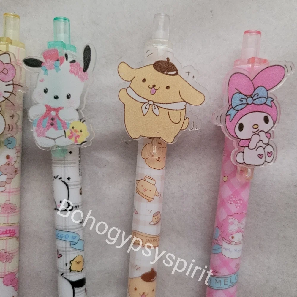 Set of 6, Hello Kitty & Friends Pens Sanrio Kuromi Melody Pom Cinnamoroll